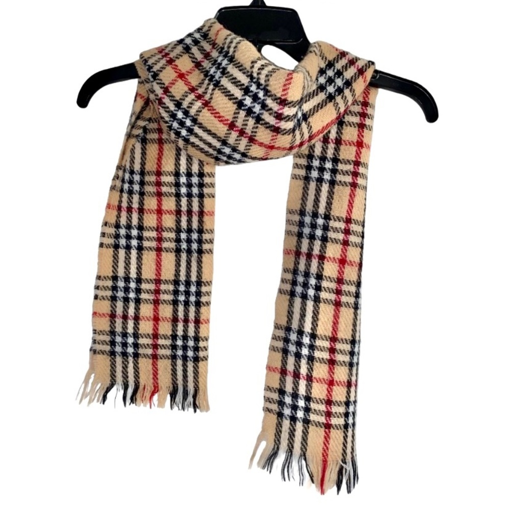 ENGLISH VILLAGE Beige, Black and Red Plaid Scarf